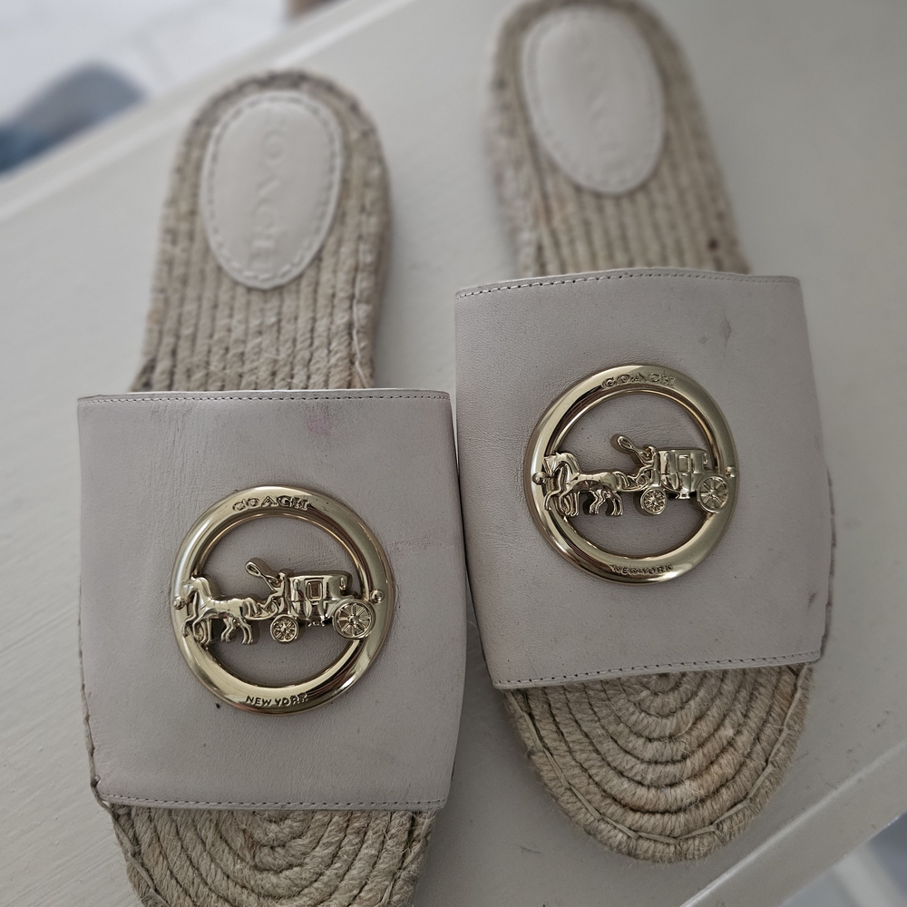 Coach Beige Slides with Gold Logo